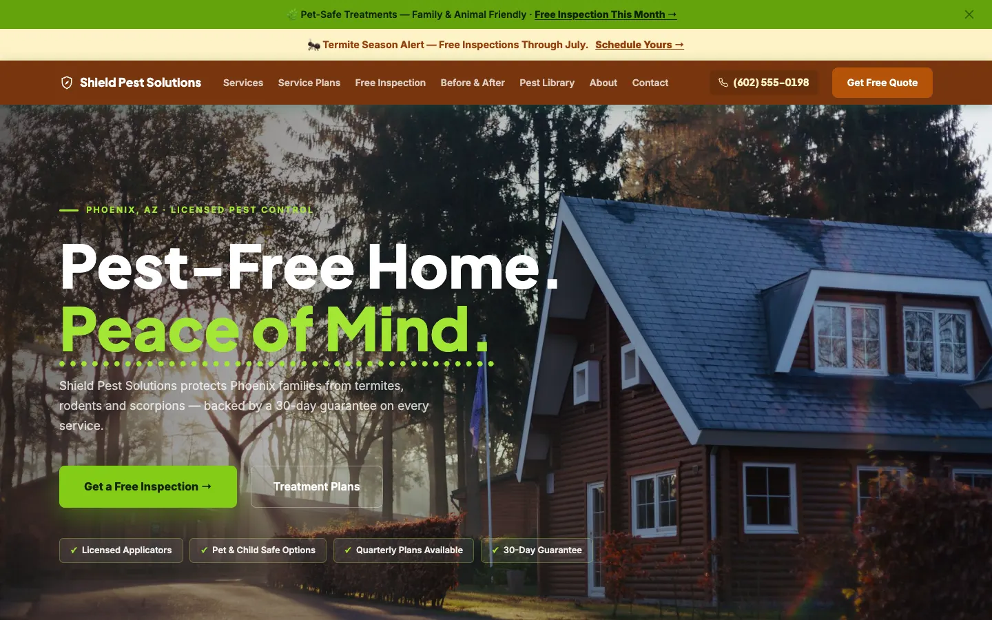 Screenshot of Shield Pest Solutions website demo