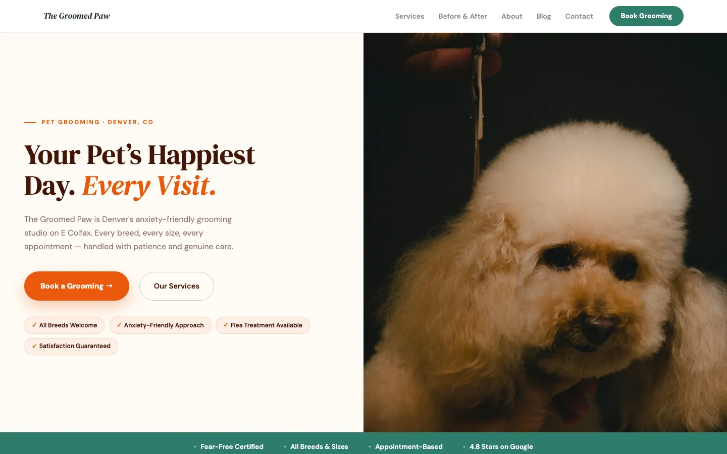 Screenshot of The Groomed Paw website demo