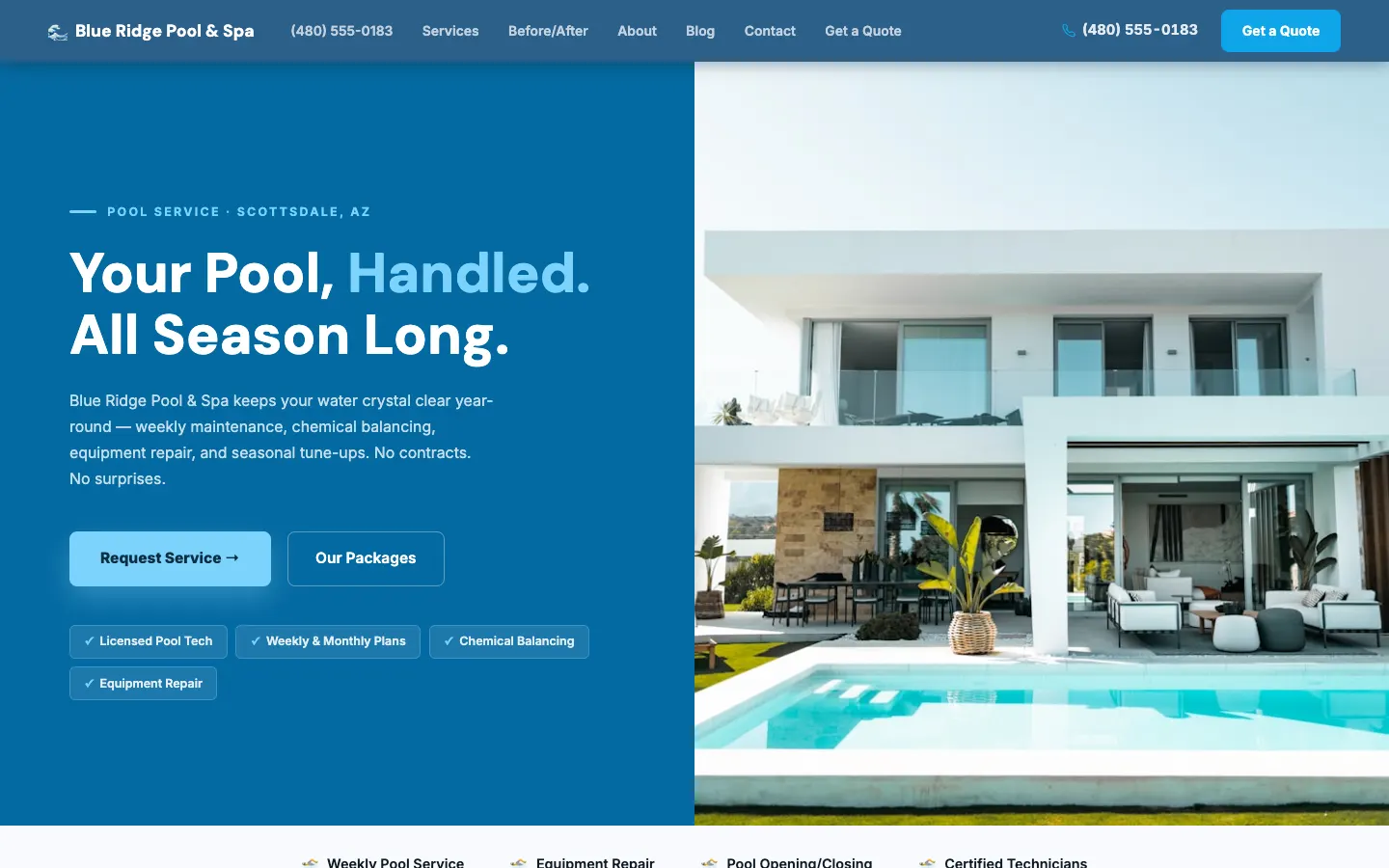 Screenshot of Blue Ridge Pool & Spa website demo