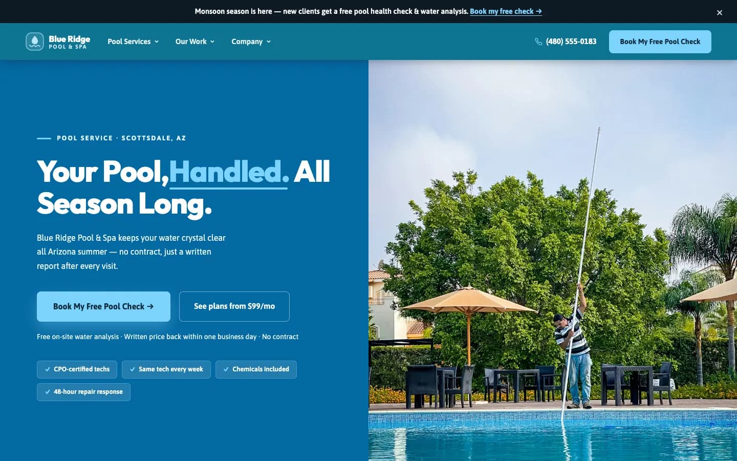 Screenshot of Blue Ridge Pool & Spa website demo
