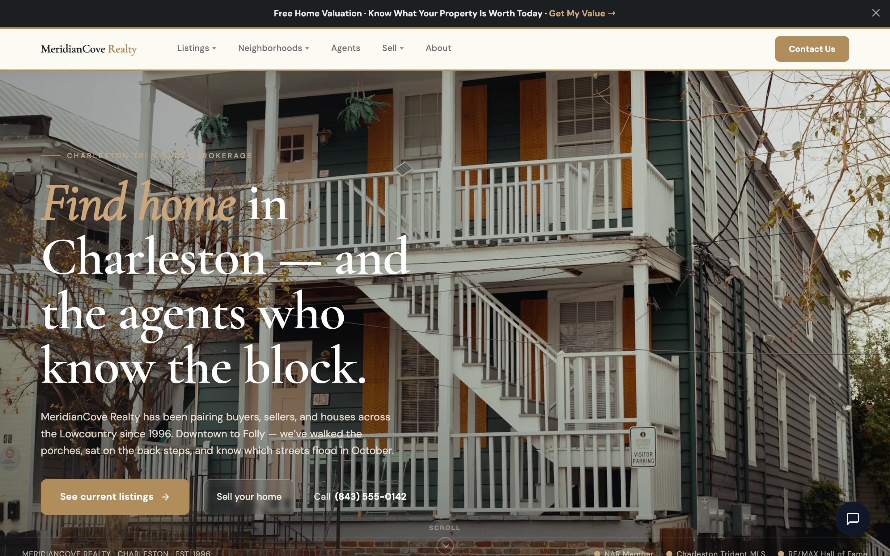 Screenshot of MeridianCove Realty website demo