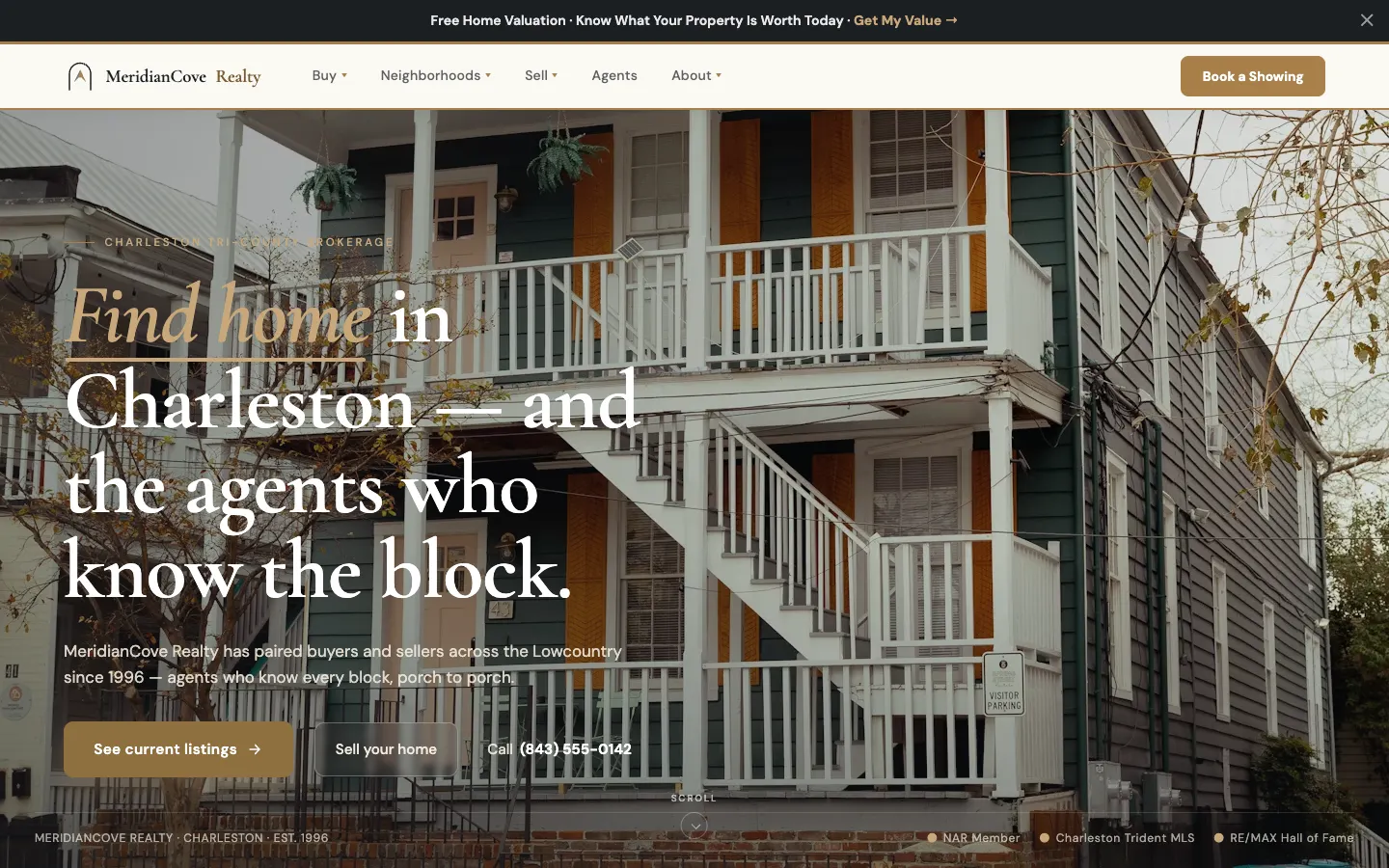 Screenshot of MeridianCove Realty website demo