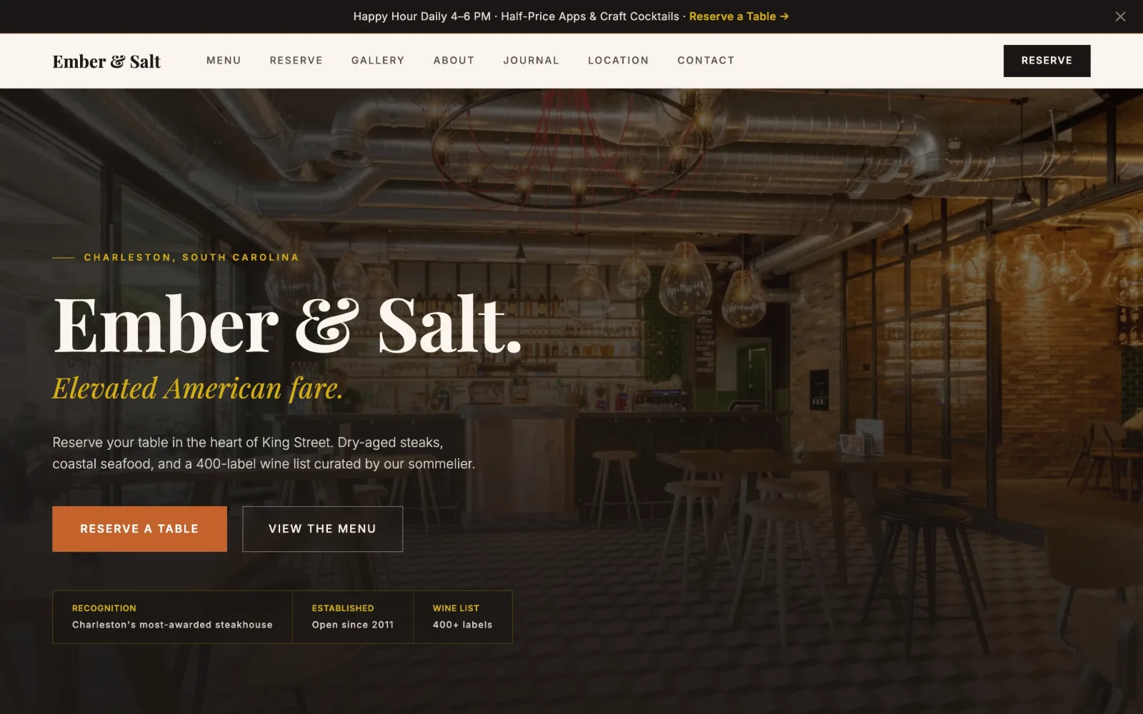 Screenshot of Ember & Salt website demo