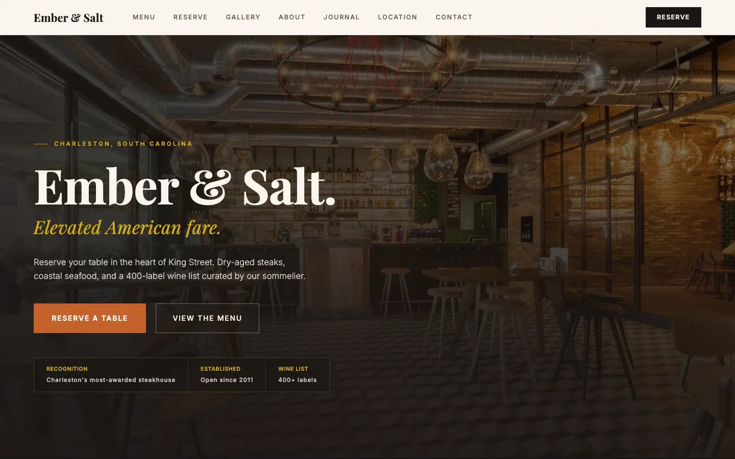 Screenshot of Ember & Salt website demo