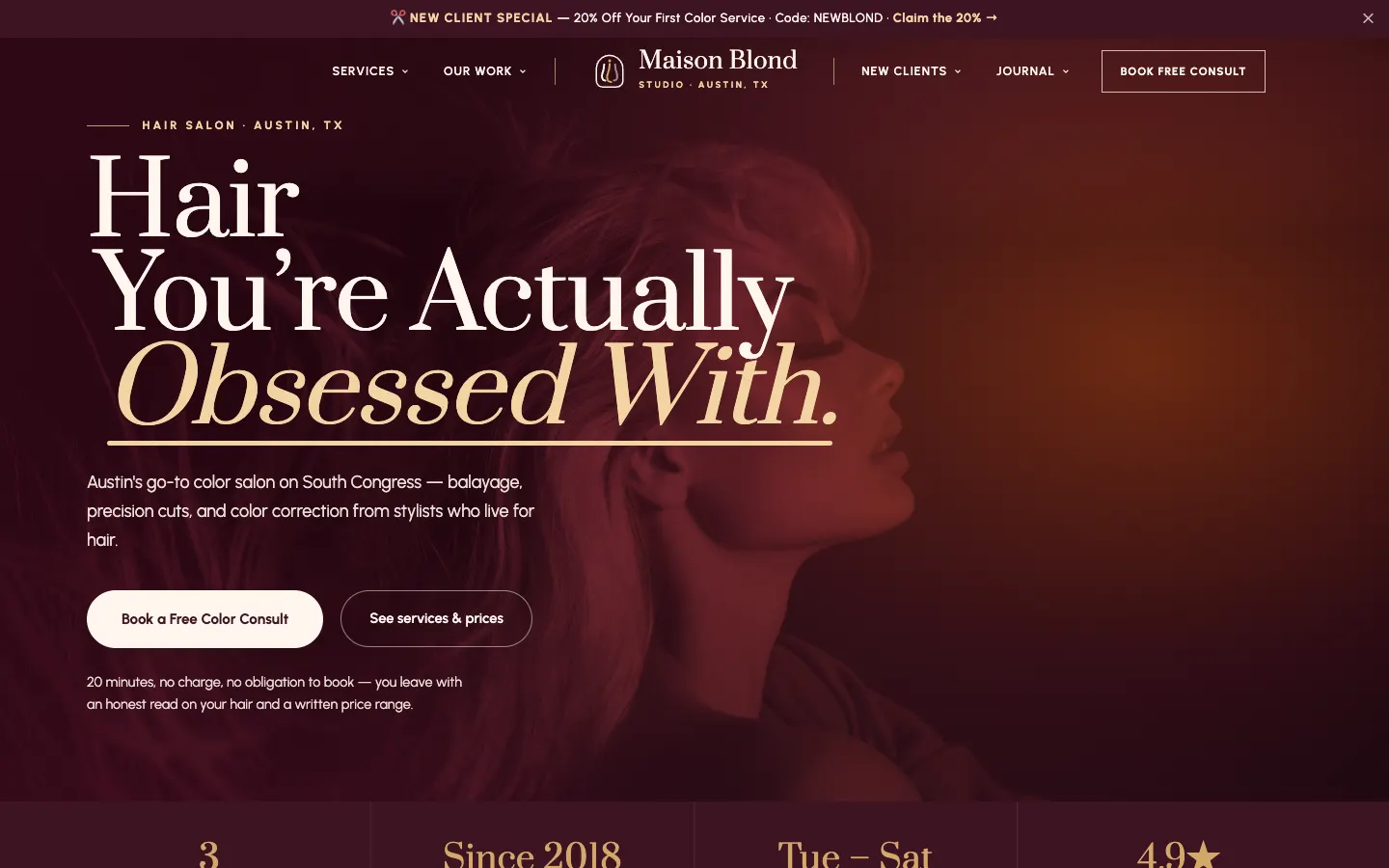 Screenshot of Maison Blond Studio website demo