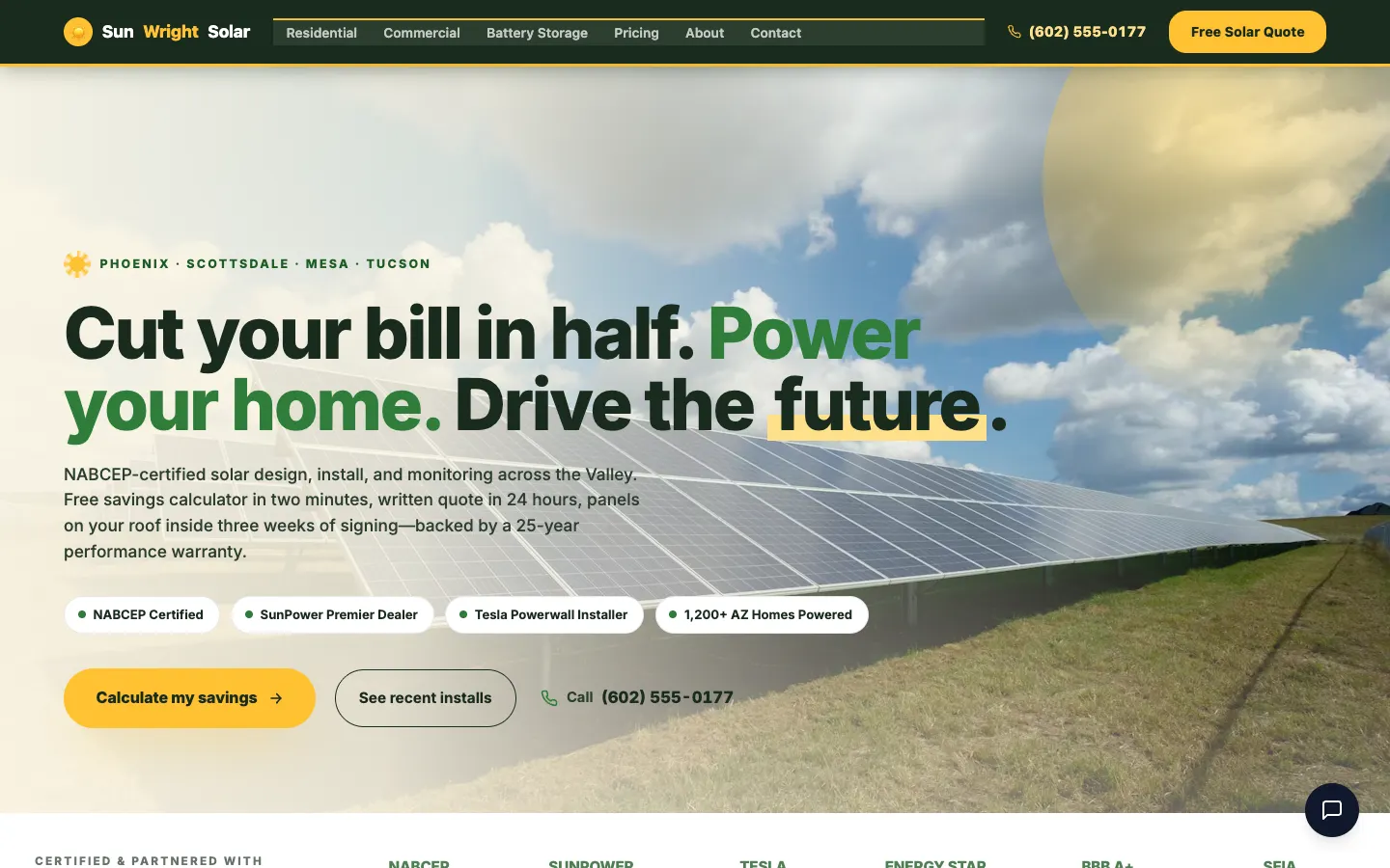 Screenshot of SunWright Solar website demo