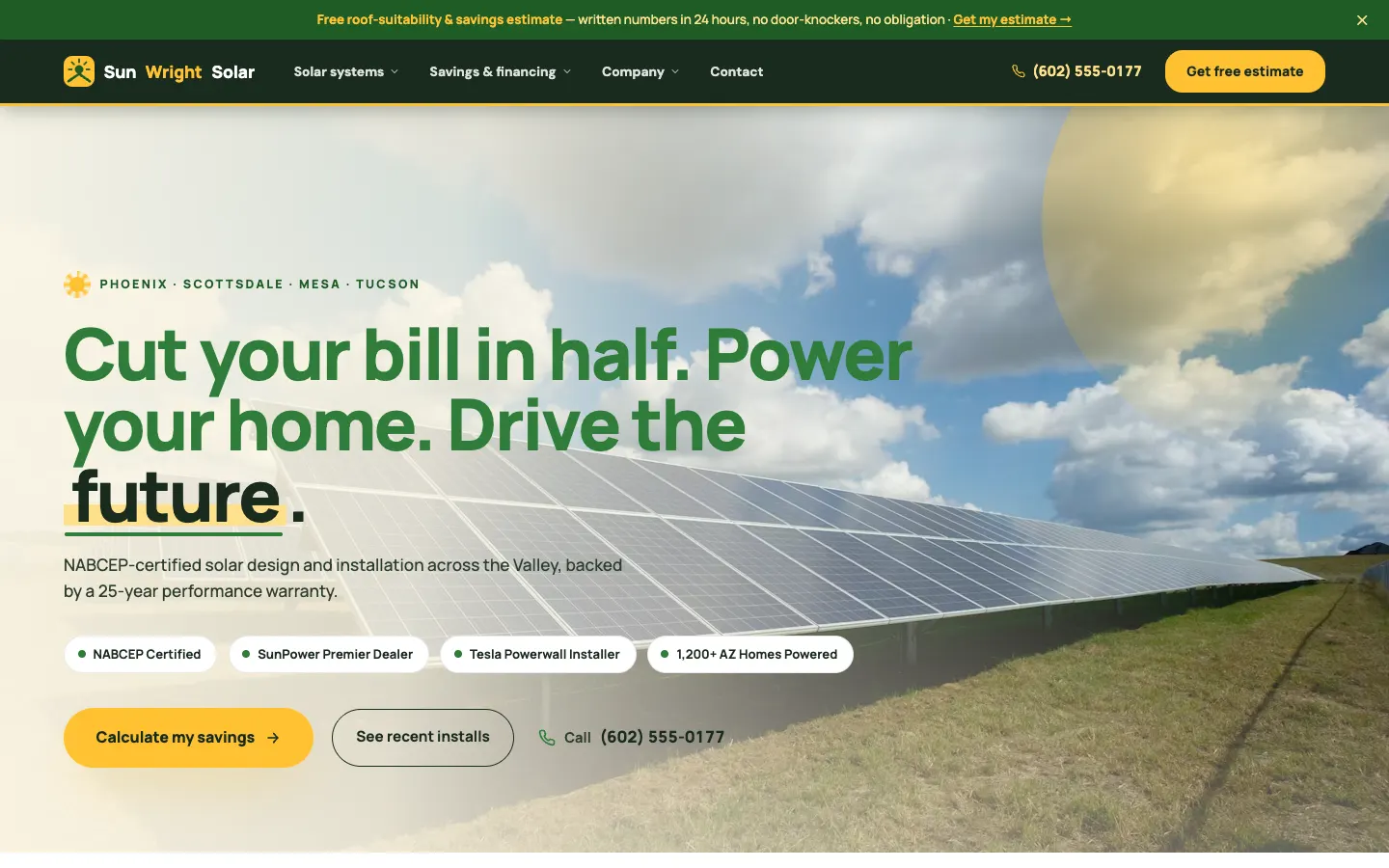Screenshot of SunWright Solar website demo