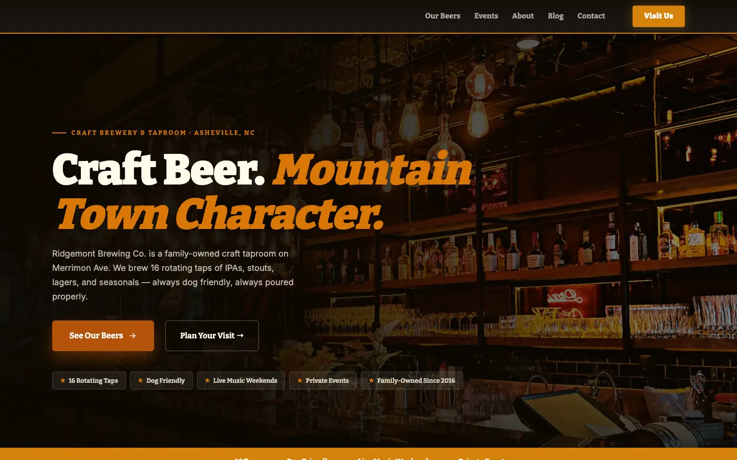 Screenshot of Ridgeline Brewing Co. website demo