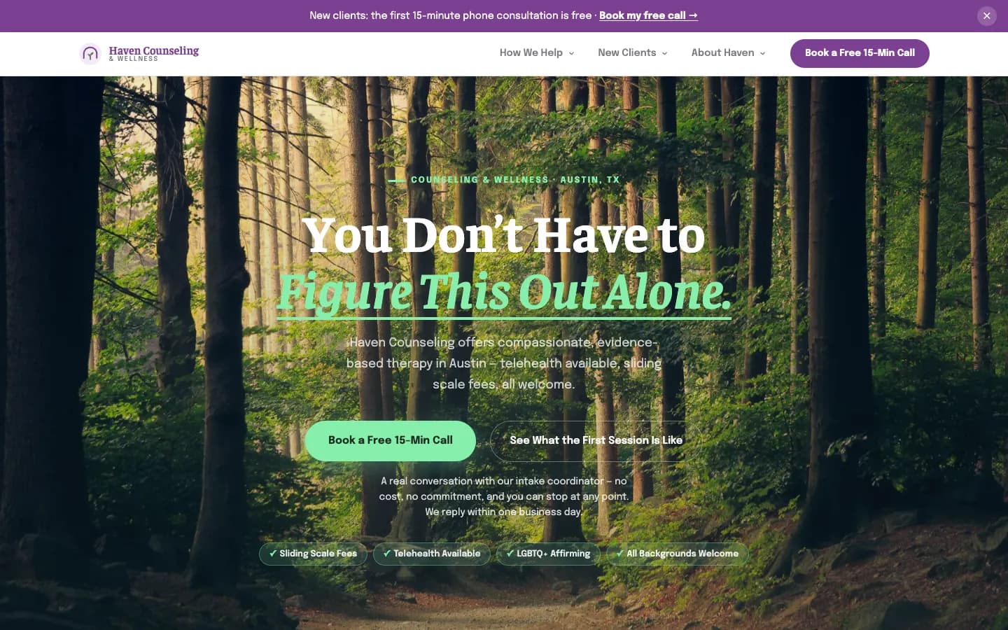 Screenshot of Haven Counseling & Wellness website demo