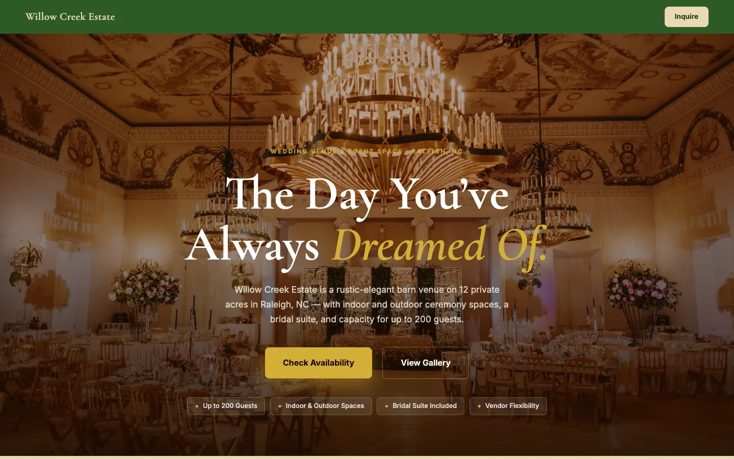 Screenshot of Willow Creek Estate website demo