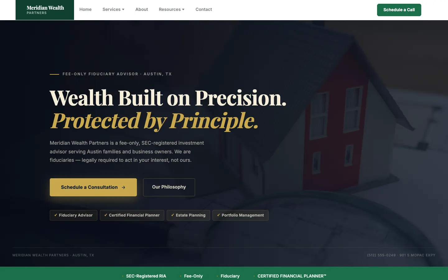 Screenshot of Meridian Wealth Partners website demo