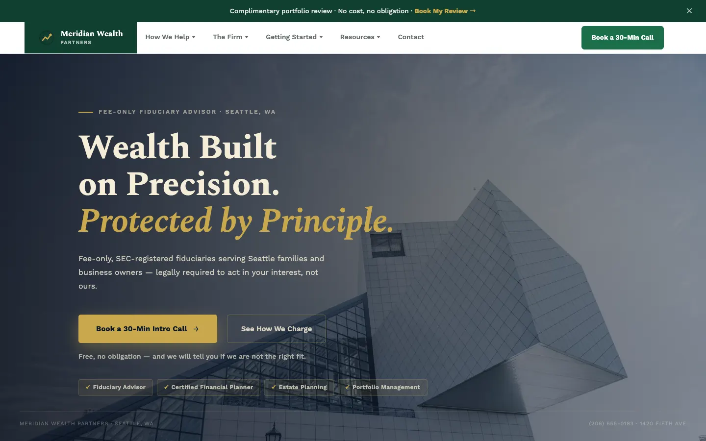 Screenshot of Meridian Wealth Partners website demo