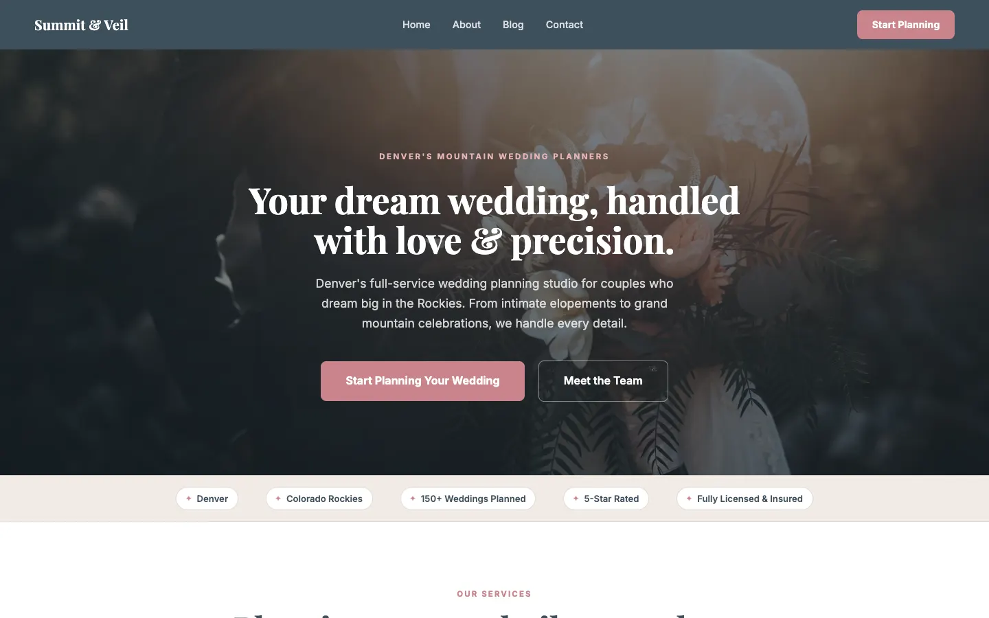 Screenshot of Summit & Veil Weddings website demo