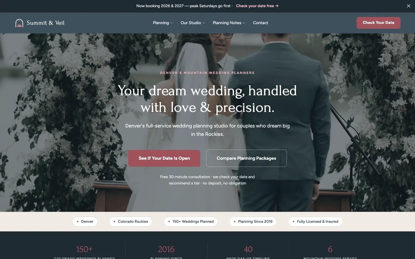 Screenshot of Summit & Veil Weddings website demo