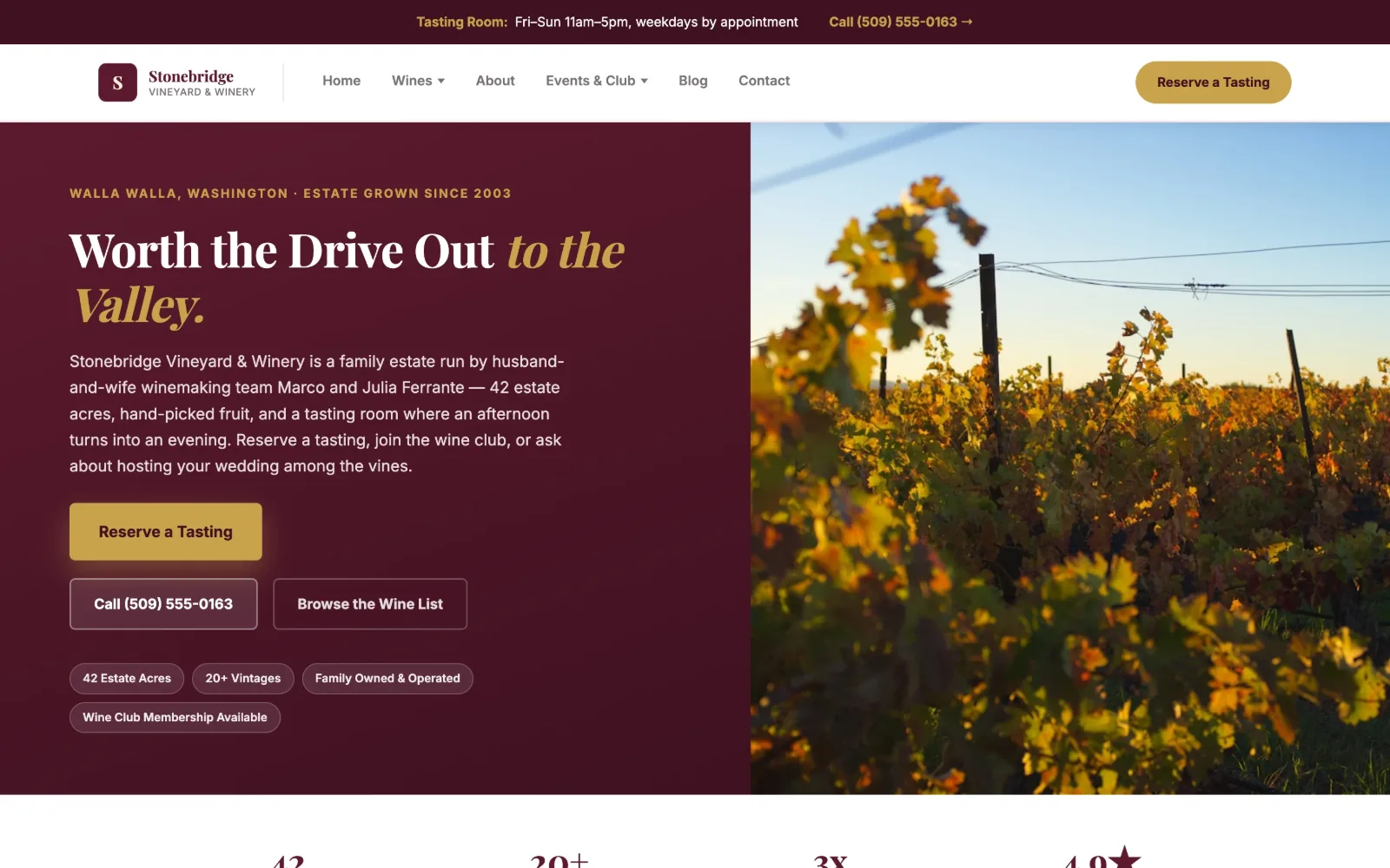 Screenshot of Stonebridge Vineyard & Winery website demo