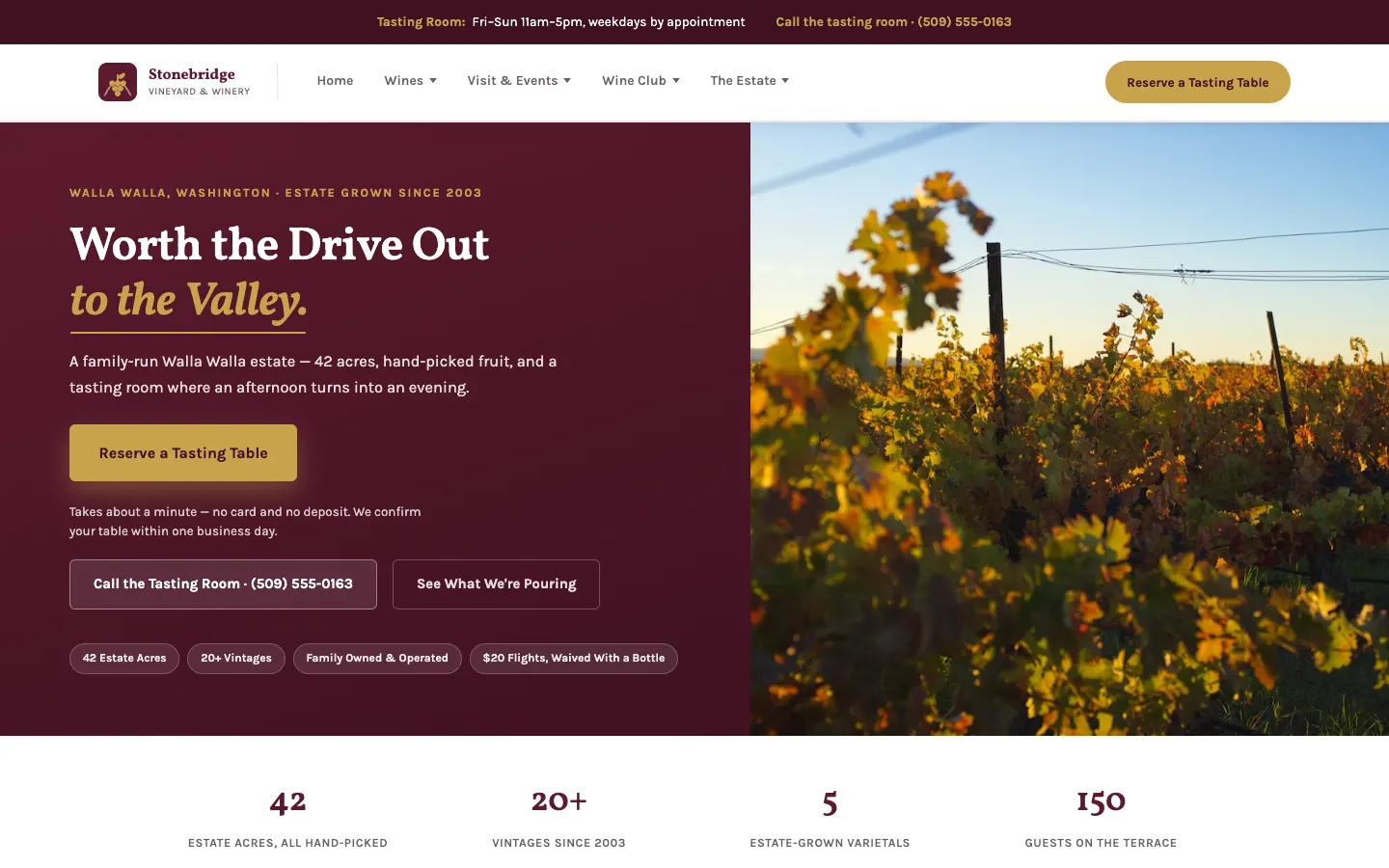 Screenshot of Stonebridge Vineyard & Winery website demo