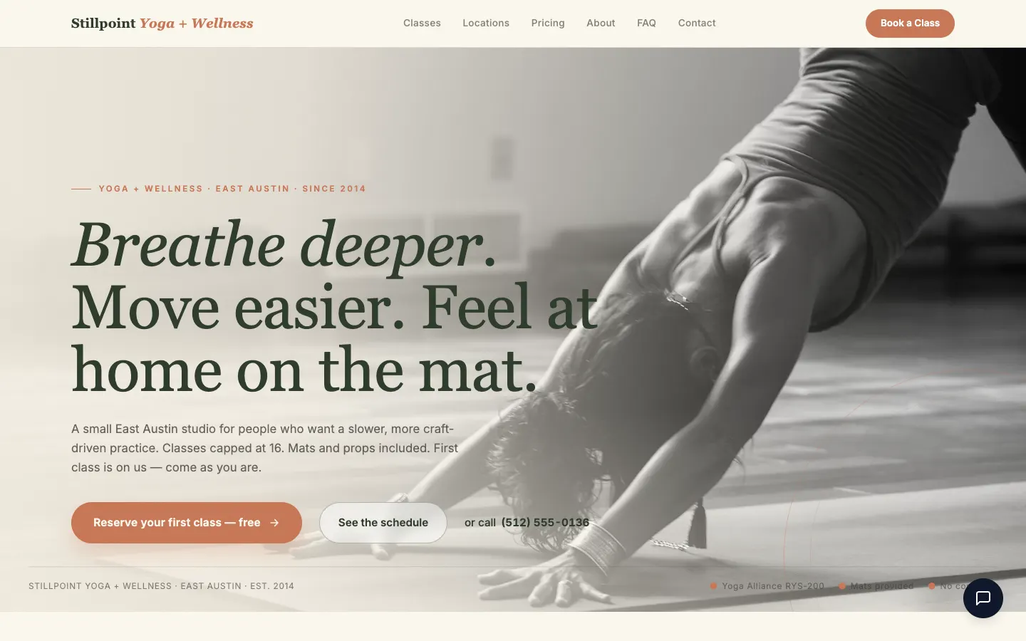 Screenshot of Stillpoint Yoga website demo