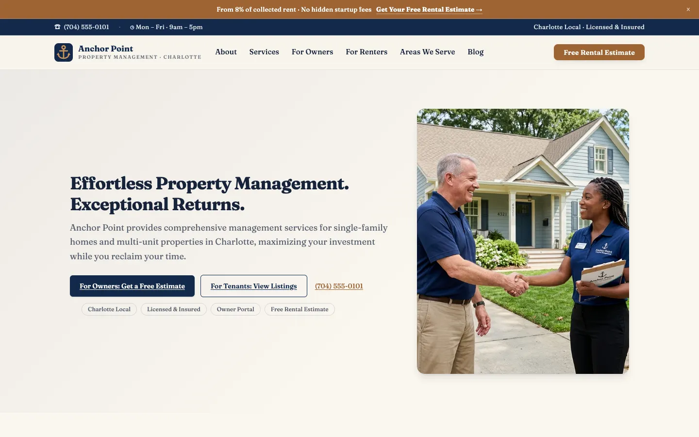 Anchor Point Property Management — live property management website built on WorkspaceCMS