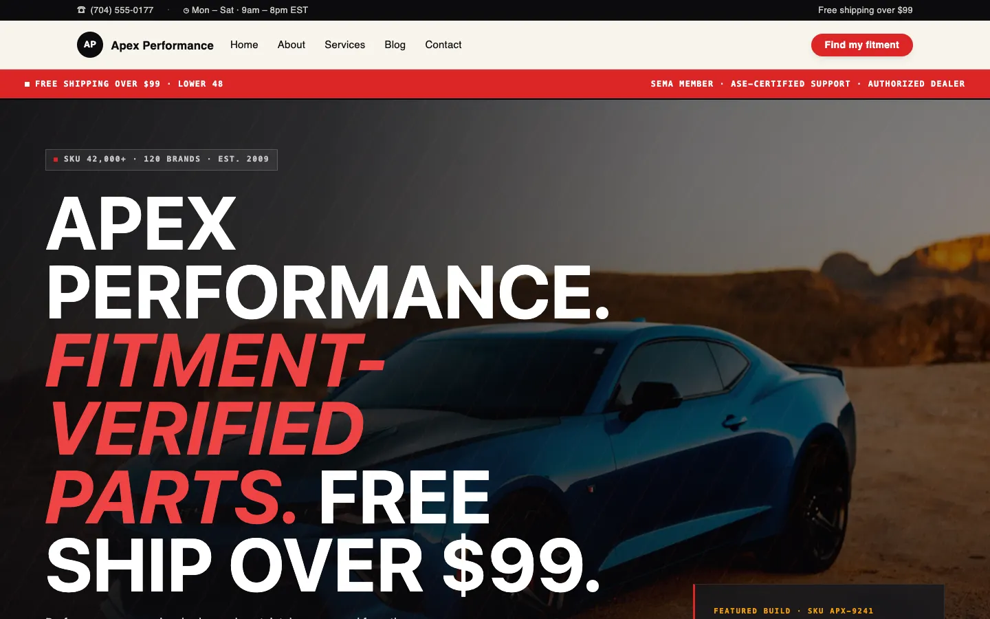 Screenshot of Apex Performance, a Performance Auto Parts website built on Workspace CMS — VIN-Verified Fitment.