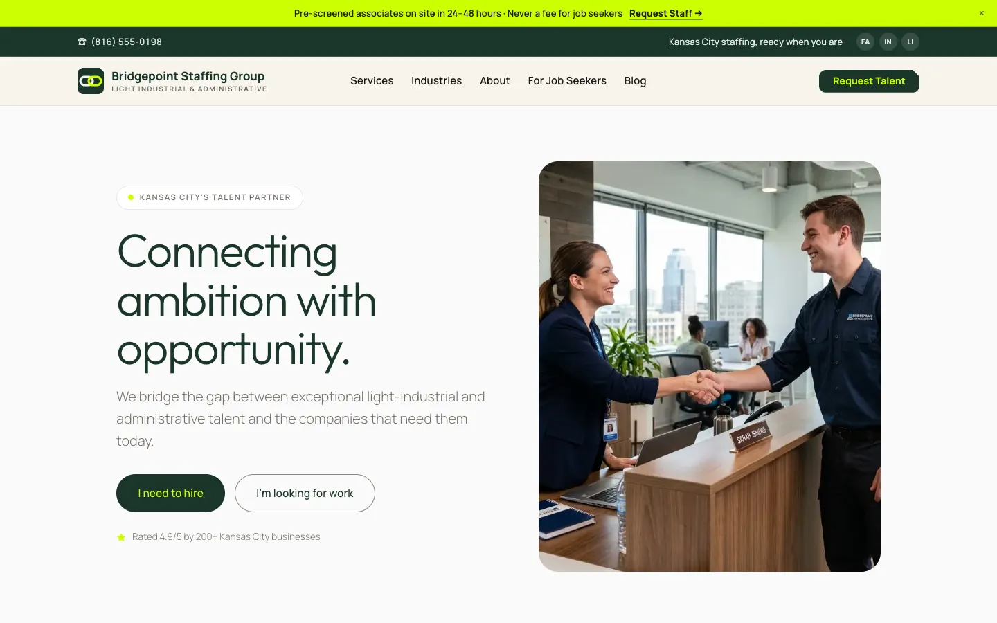 Bridgepoint Staffing Group — live staffing & recruiting website built on WorkspaceCMS