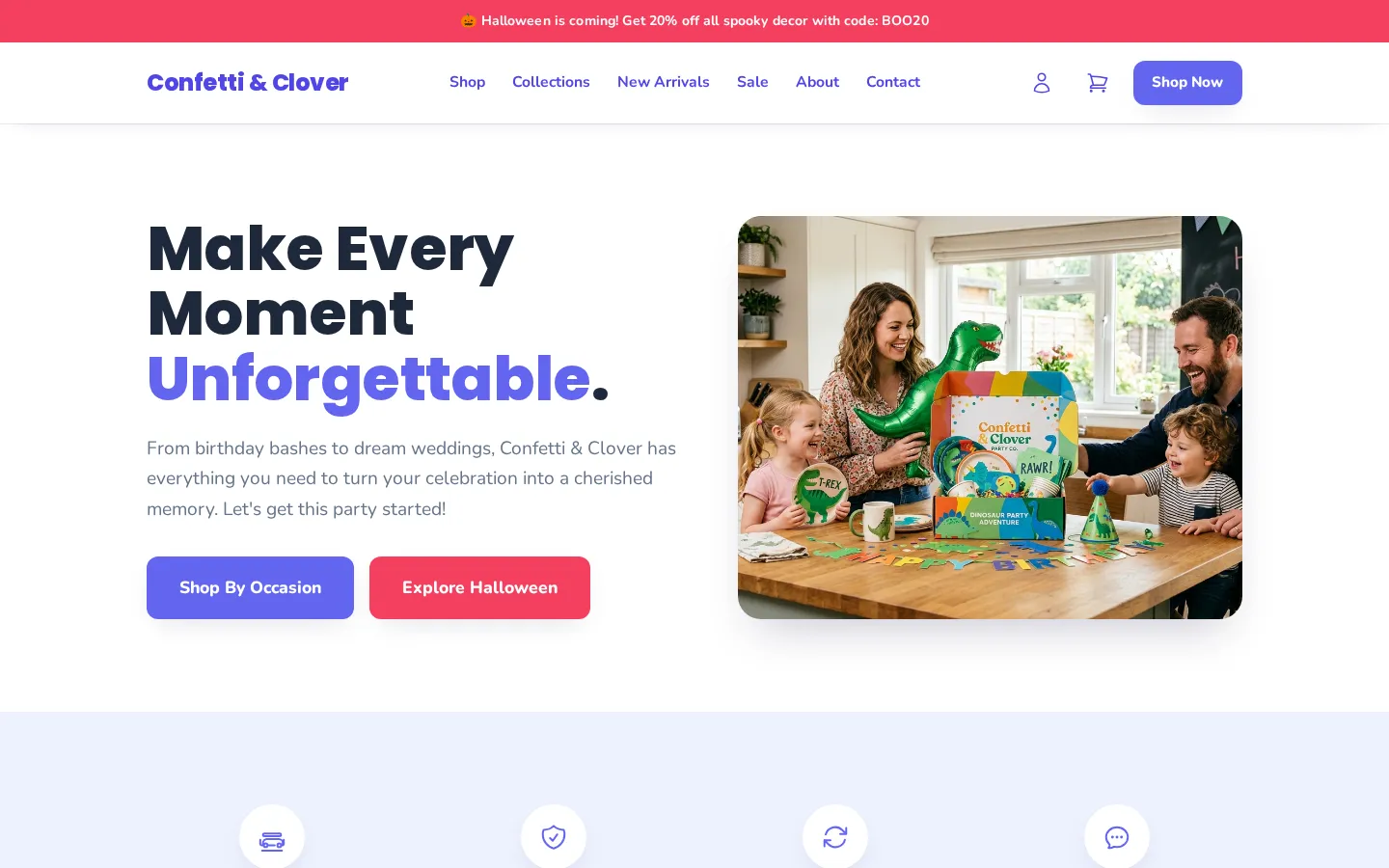 Confetti & Clover Party Co. — live party & event supplies website built on WorkspaceCMS