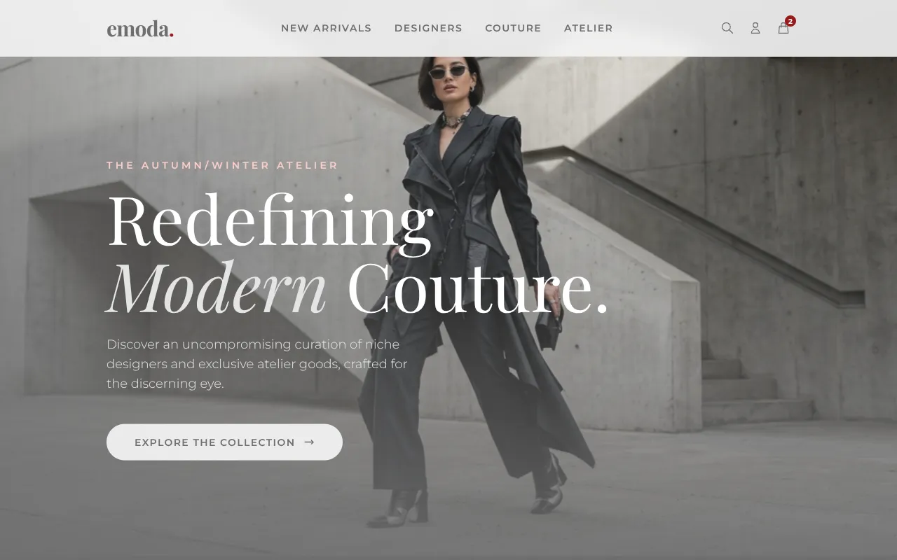 emoda — live luxury fashion website built on WorkspaceCMS