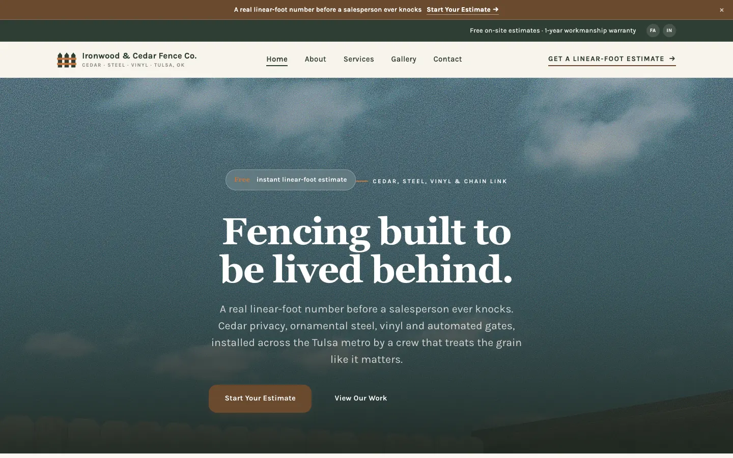 Ironwood & Cedar Fence Co. — live fence installation website built on WorkspaceCMS