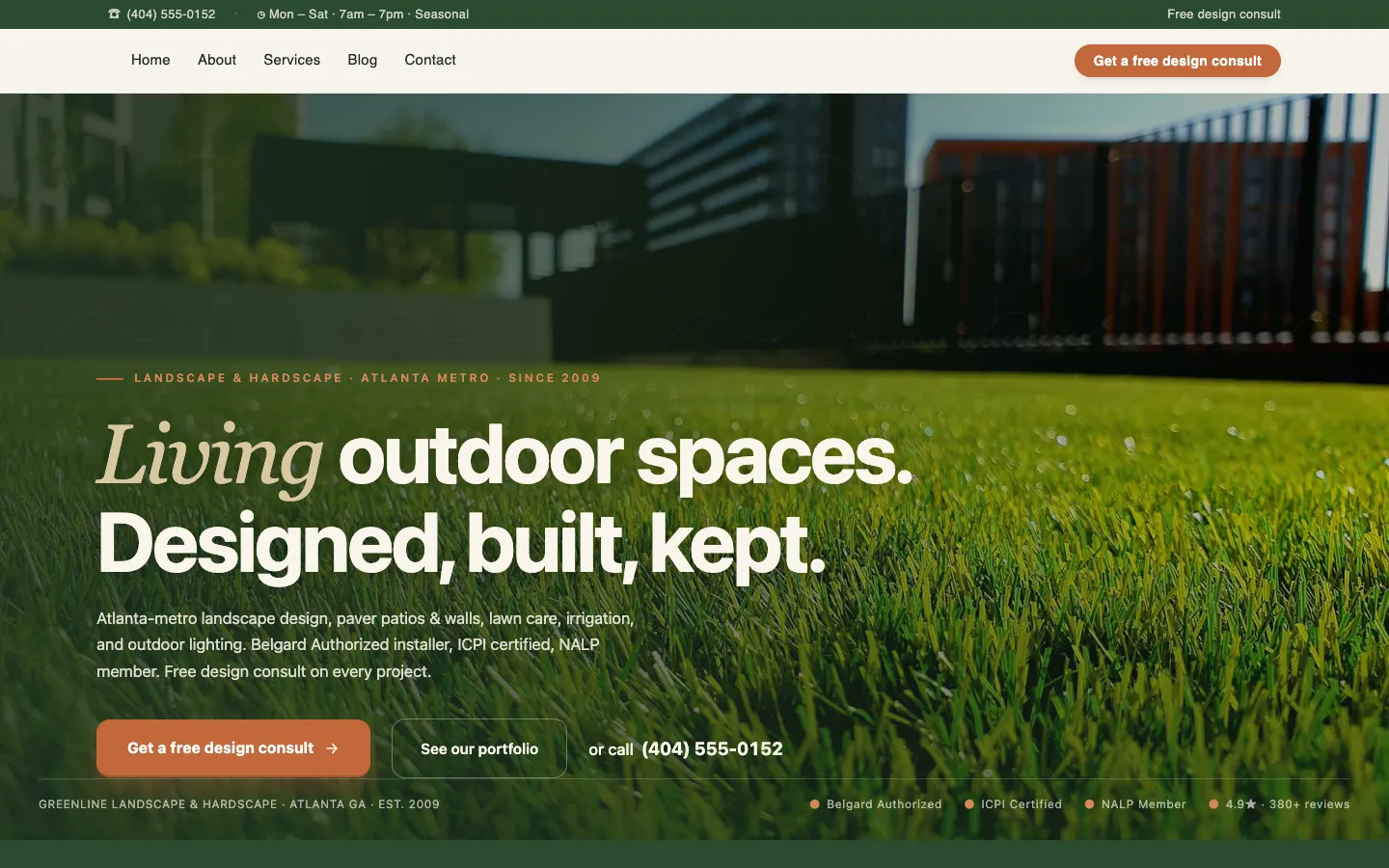 Screenshot of Greenline Landscape & Hardscape, a Landscape & Hardscape website built on Workspace CMS — Maintenance-Plan Ladder.