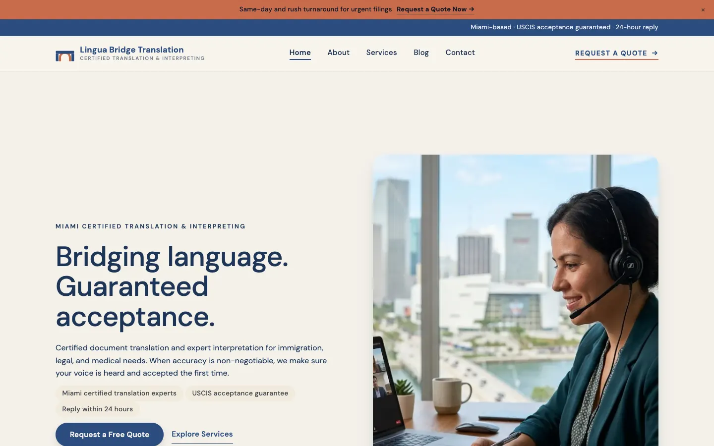 Lingua Bridge Translation — live translation & interpreting website built on WorkspaceCMS