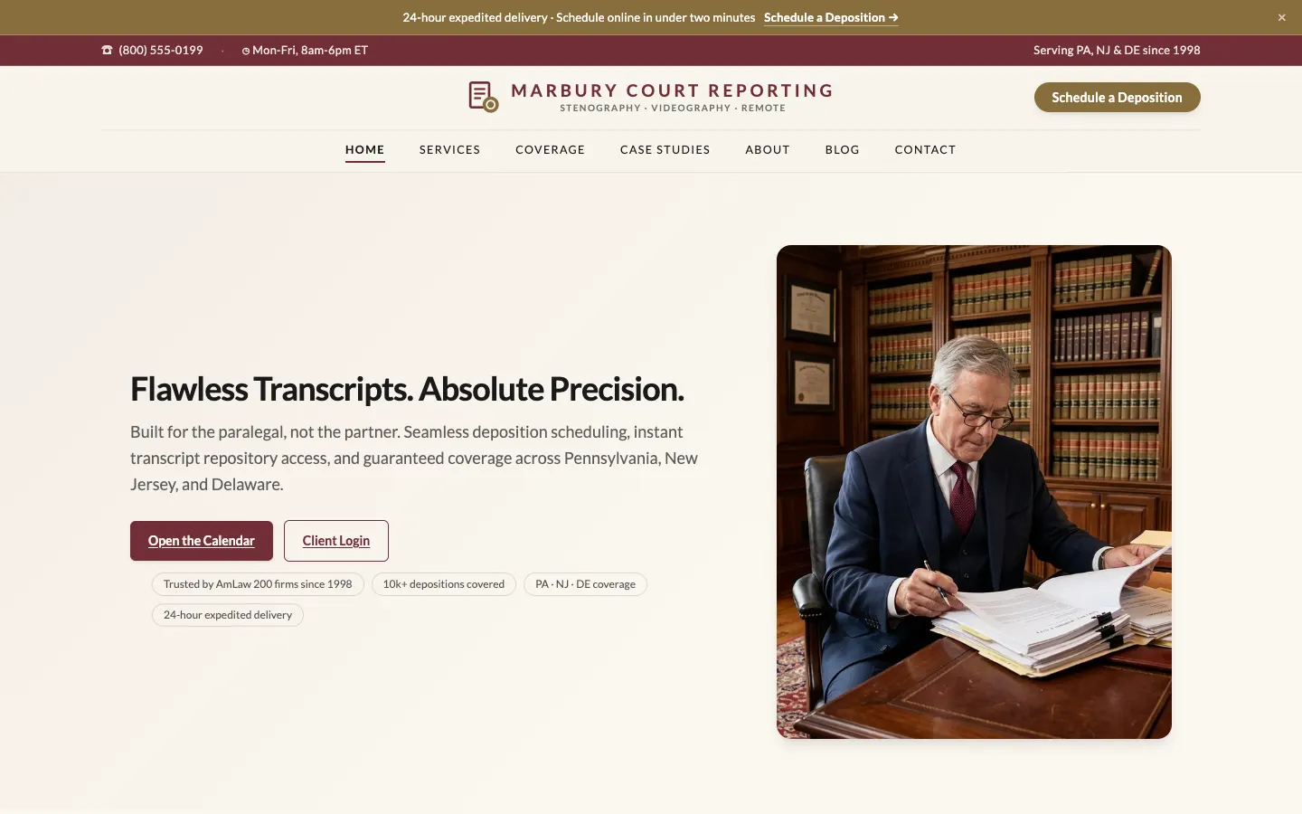 Marbury Court Reporting — live court reporting website built on WorkspaceCMS