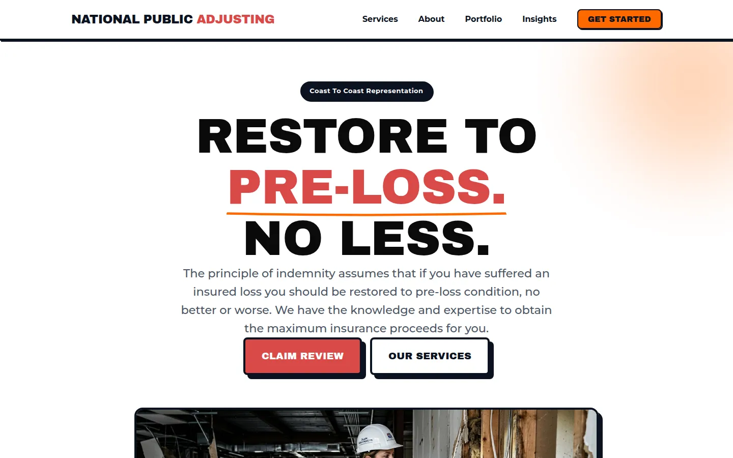 National Public Adjusting – Coast To Coast — live public insurance adjusting website built on WorkspaceCMS