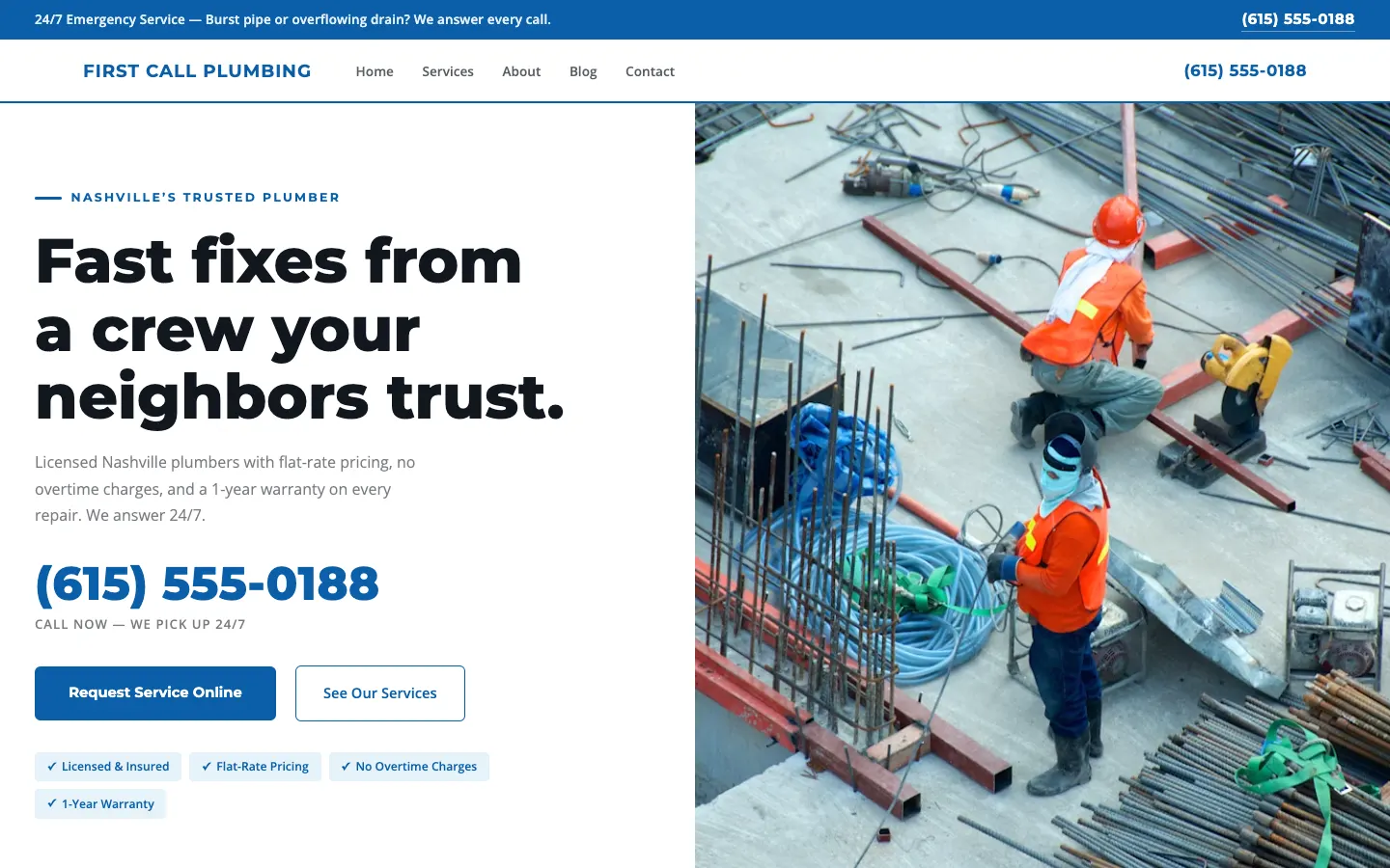 First Call Plumbing Co. website screenshot