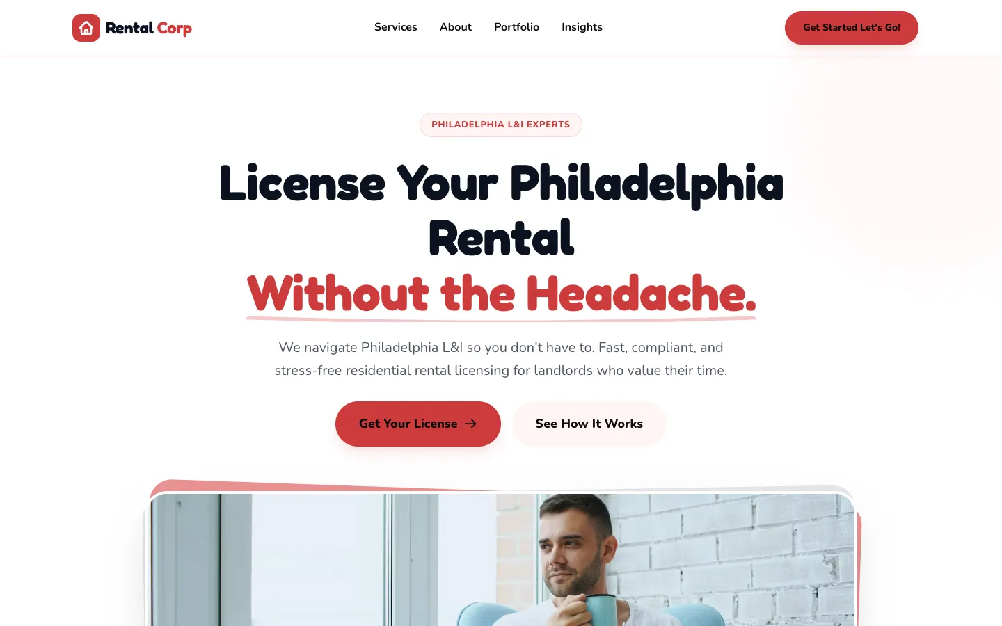 Screenshot of Rental Corp, a Property Licensing Services website built on WorkspaceCMS — Rental License Portfolio.