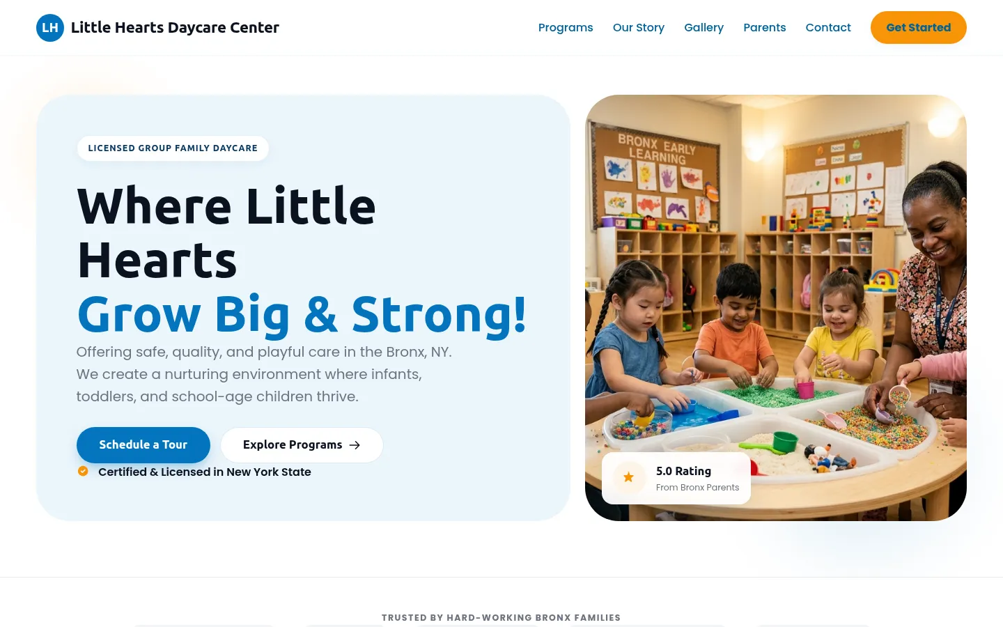 Tiny Hearts Childcare - — live childcare services website built on WorkspaceCMS