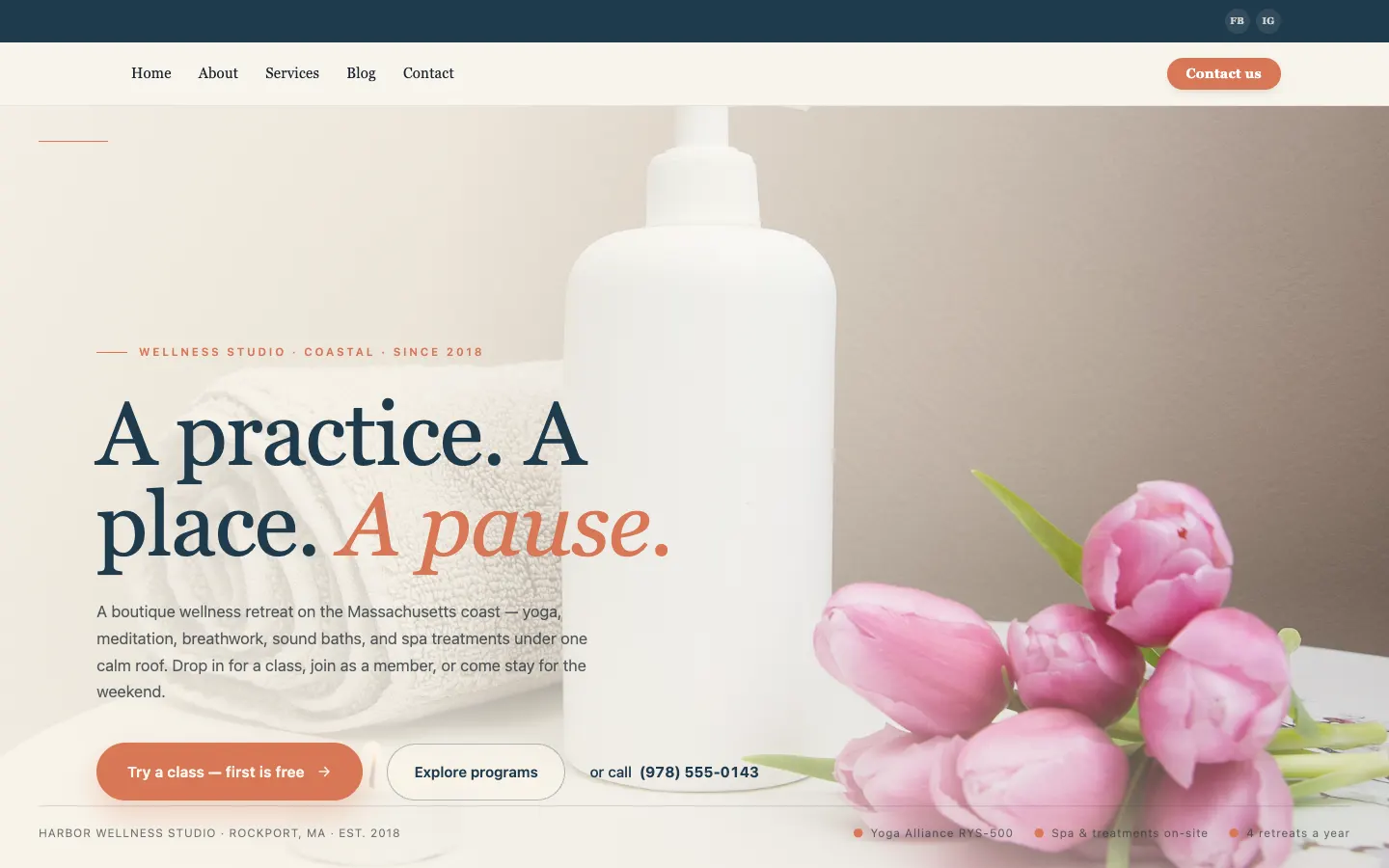 Screenshot of Harbor Wellness Studio, a Wellness / Spa website built on Workspace CMS — 4-Tier Programs Ladder.